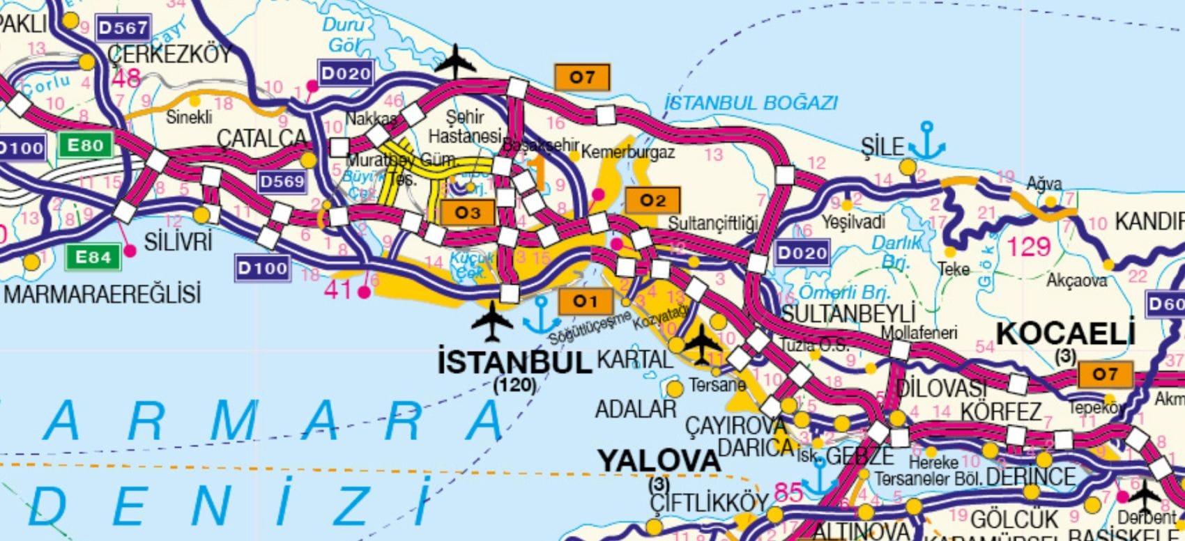 Официальная карта платных дорог в районе Стамбула