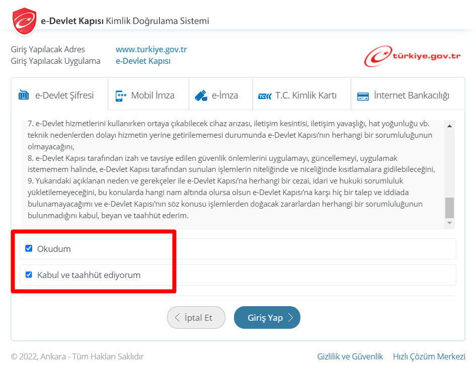 Первый вход в E-Devlet